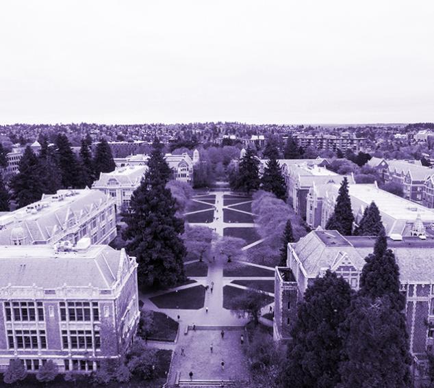 Aerial drone view of the liberal arts quadrangle (facing north)