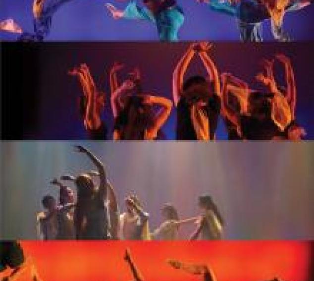 collage of Dancers jumping on stage 